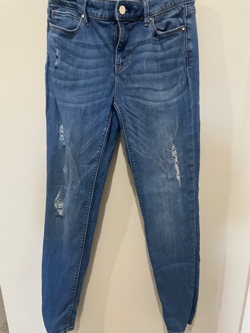 White House Black Market “The Skinny Distressed Dark Blue Skinny Jeans